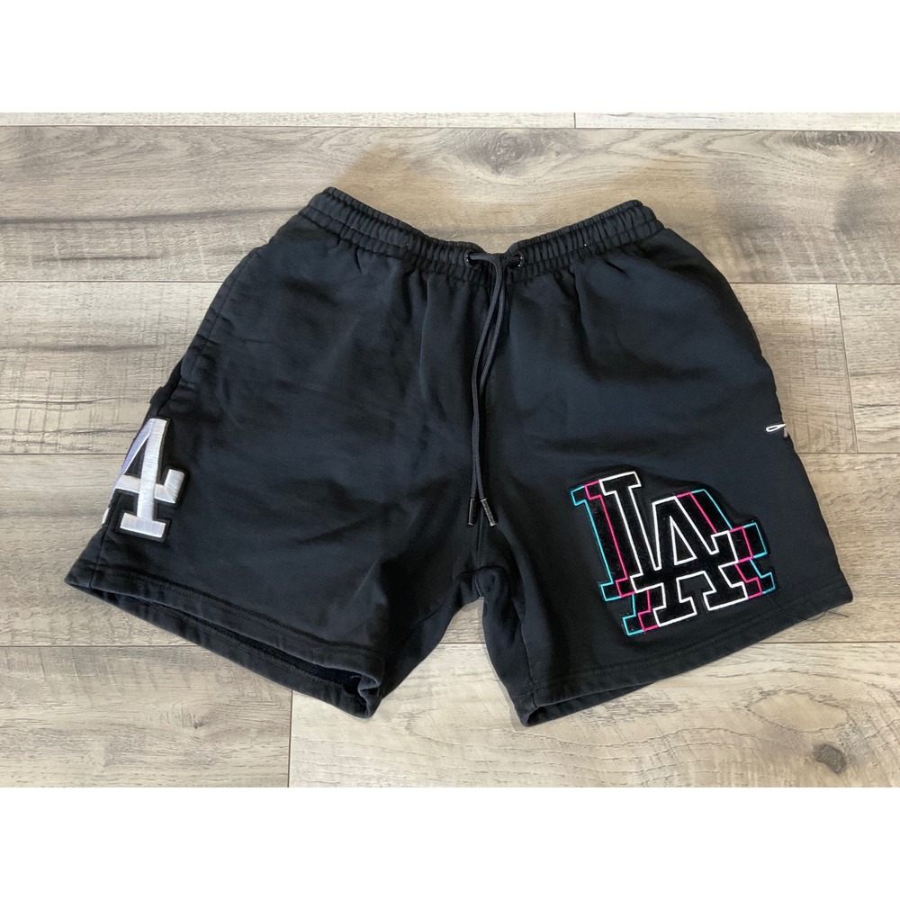 Pro Standard MLB Los Angeles Dodgers Sweat Shorts Black Neon Glitch Mens Medium